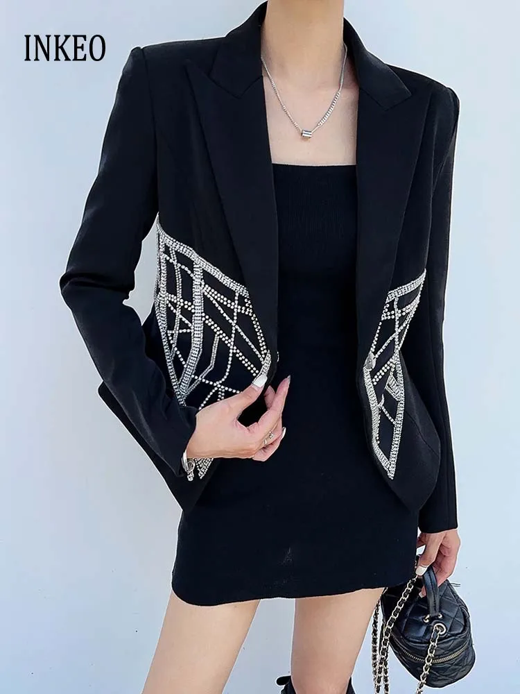 Luxury Women's Beading blazer Slim 2025 Collection Notched collar cropped jacket High quality Black white Coat INKEO 5O001