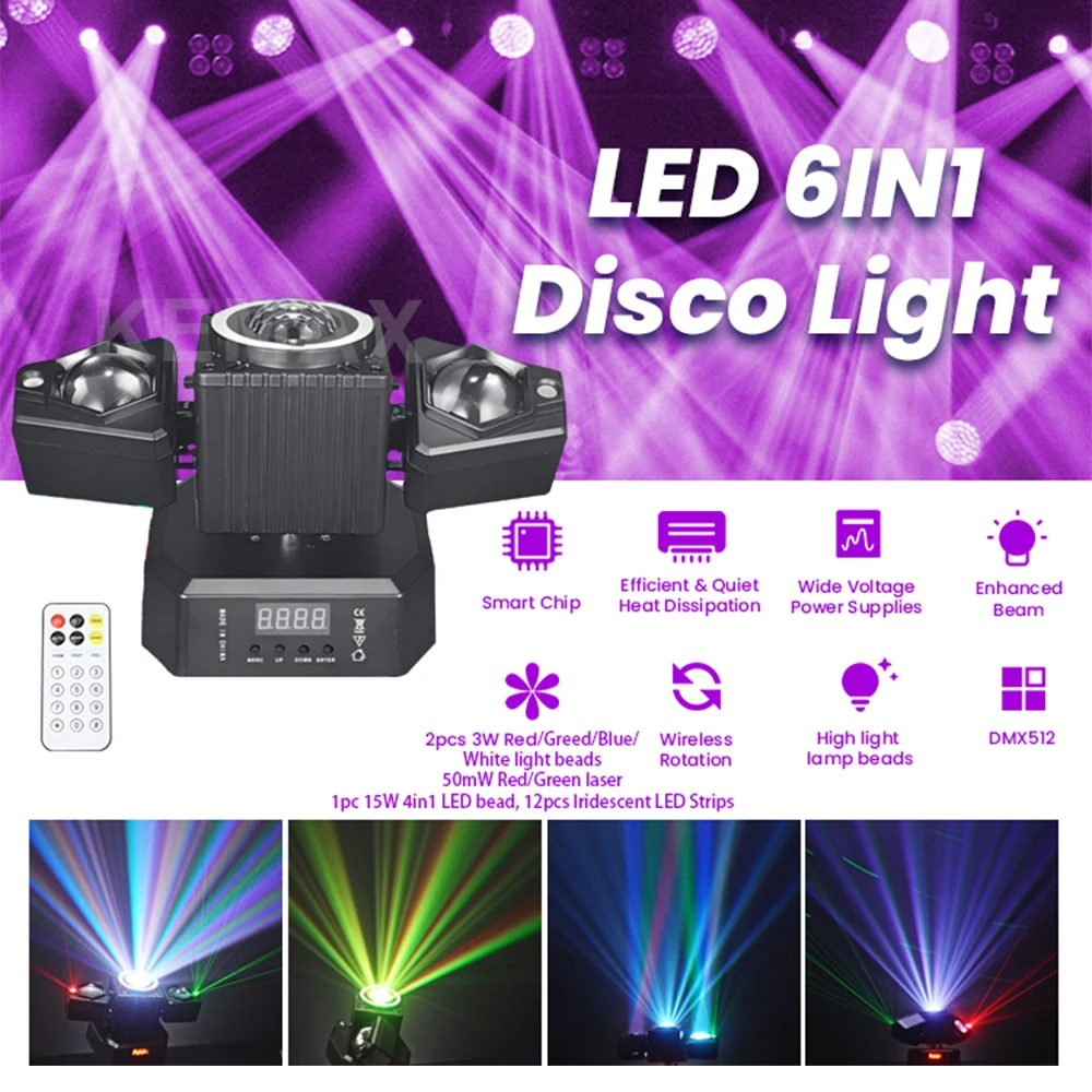 2-Arm Disco Party Light 50W Mini Beam DJ Mobile Remote LED Moving Head Light DMX512 Magic Ball Вращающийся клубный сценический эффект