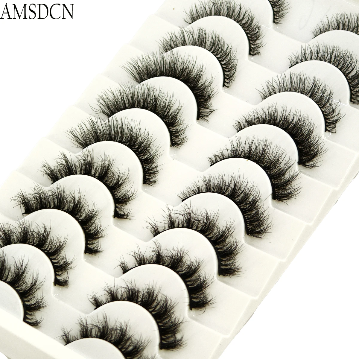 AMSDCN Novo 10 pares de cluster de cílios postiços 3D com pele de vison macia mangá cílios estendidos híbridos