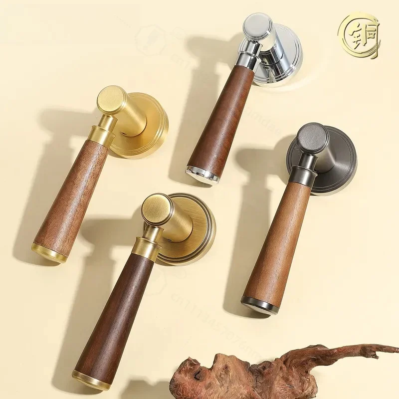Modern Simple Indoor Split Pure Copper Door Lock Retro Walnut Finish for Meeting Room Office