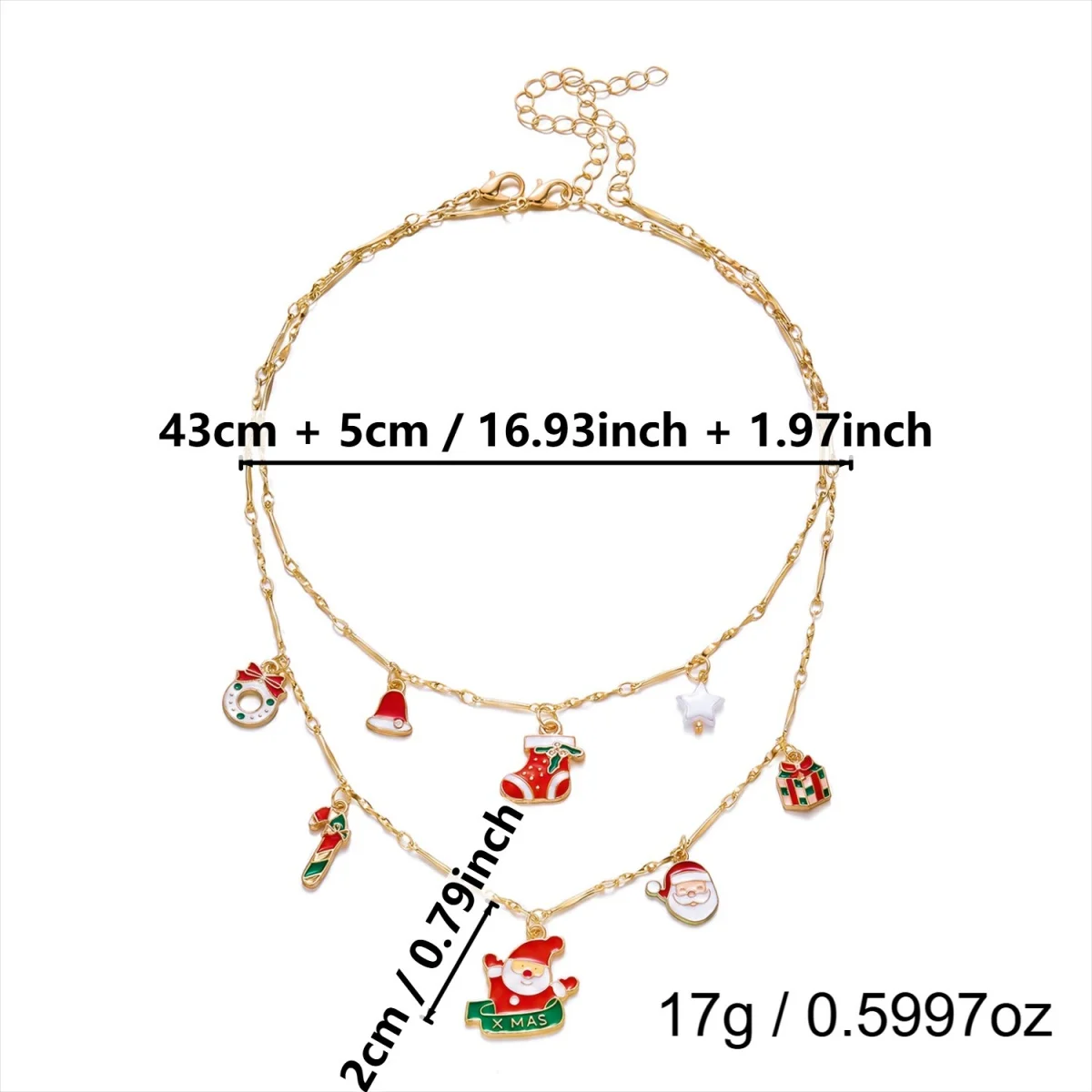 Weihnachts-Charm-Halskette mit Imitationsperlen für Damen, Emaille-Anhänger mit Lebkuchenmann, Schneemann und Rentier, verstellbarer Feiertagsschmuck, Geschenk – Detail 8