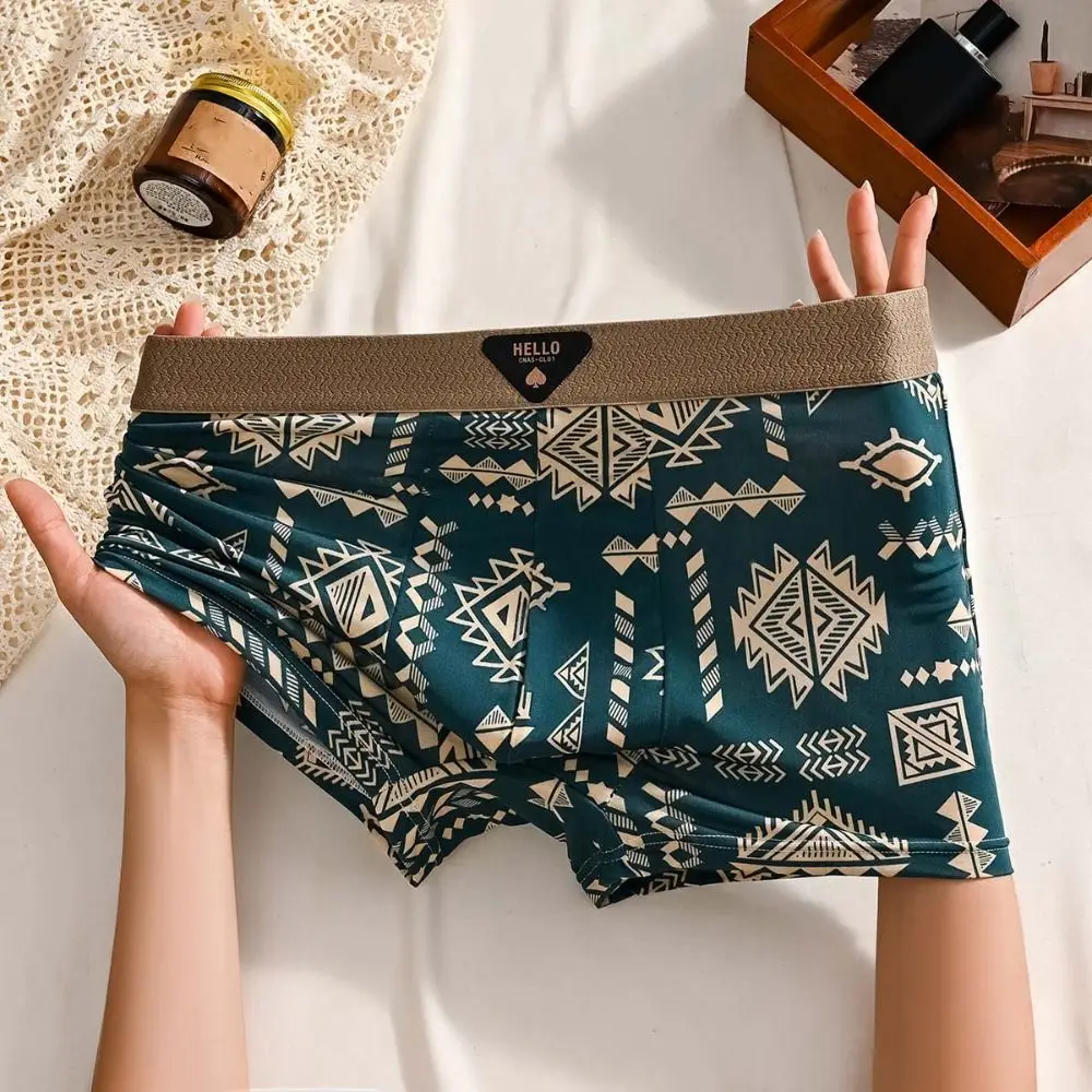 

5Pcs Comfortable Plus Size Men's Boxer Briefs Seamless Mid Waist Underwear for Man Elastic Lingerie Printed Panties Male