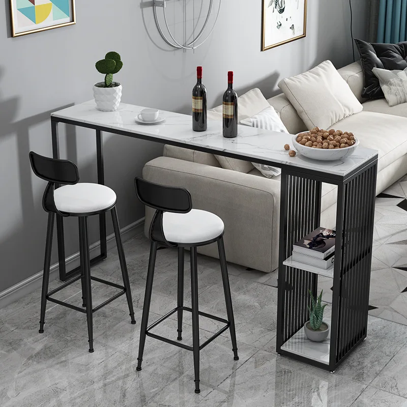 Nordic wall bar table home simple small rectangular dining table marble high long narrow bar table and chair combination