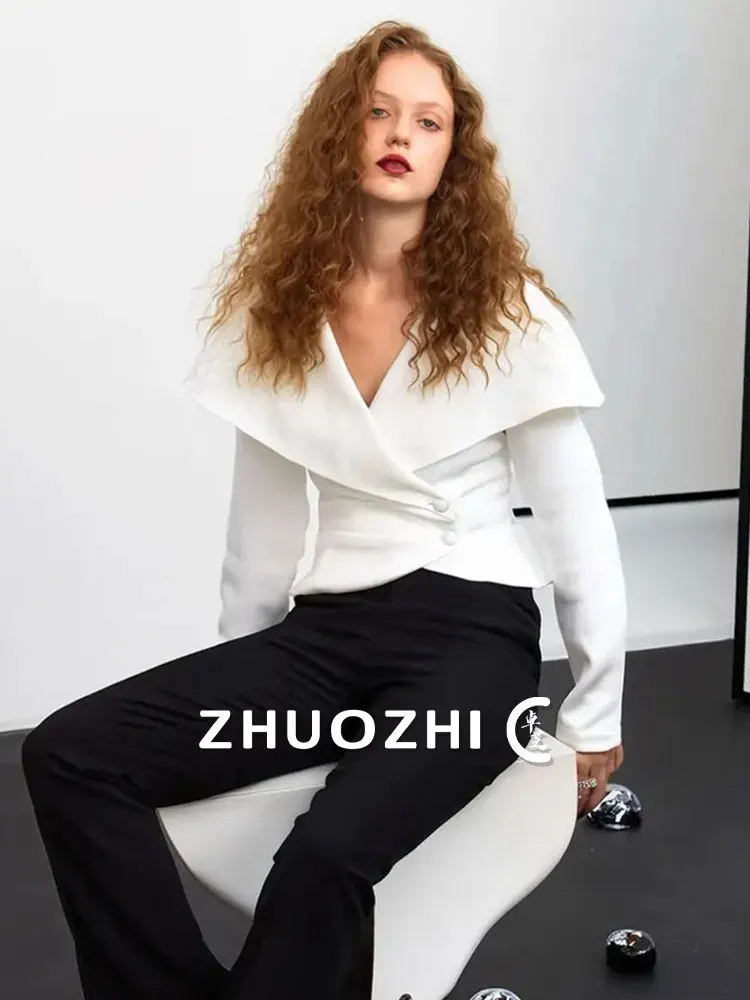 

ZhuoZhi Premium Button up White irt Waist Cinching Commute Sle Women's Long Sve V-Ne Regular Fit irt Autumn New Ar...