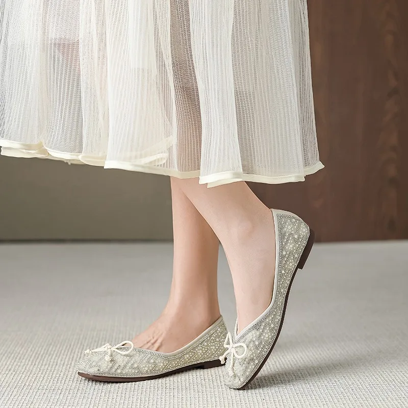 New Women's Shoes Exquisite Rhinestone Square Head Casual Shoes for Woman Fashion Shallow Work Shoe Designer Shoes Zapatos Mujer