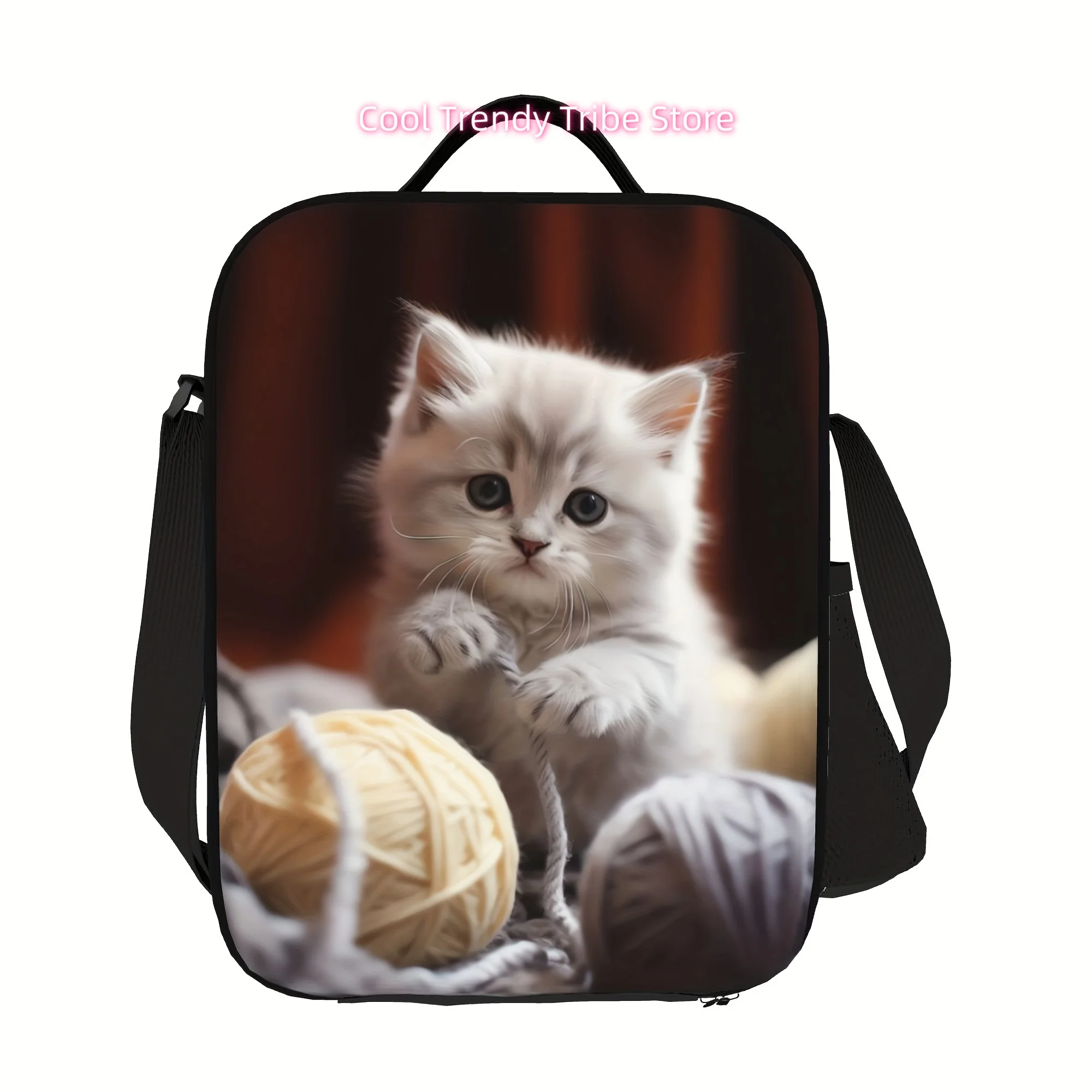 

1 шт. Милая сумка-холодильник с изображением котенка, портативная многоразовая термосумка, изолированная сумка для обедов, для кемпинга и пляжа, подходит для дома.