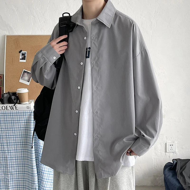 2023 Spring Simple Black Long Sleeve Shirts Men Korean Mens Harajuku White Oversized Shirt Male Button Up Shirts Blouses 5XL-M