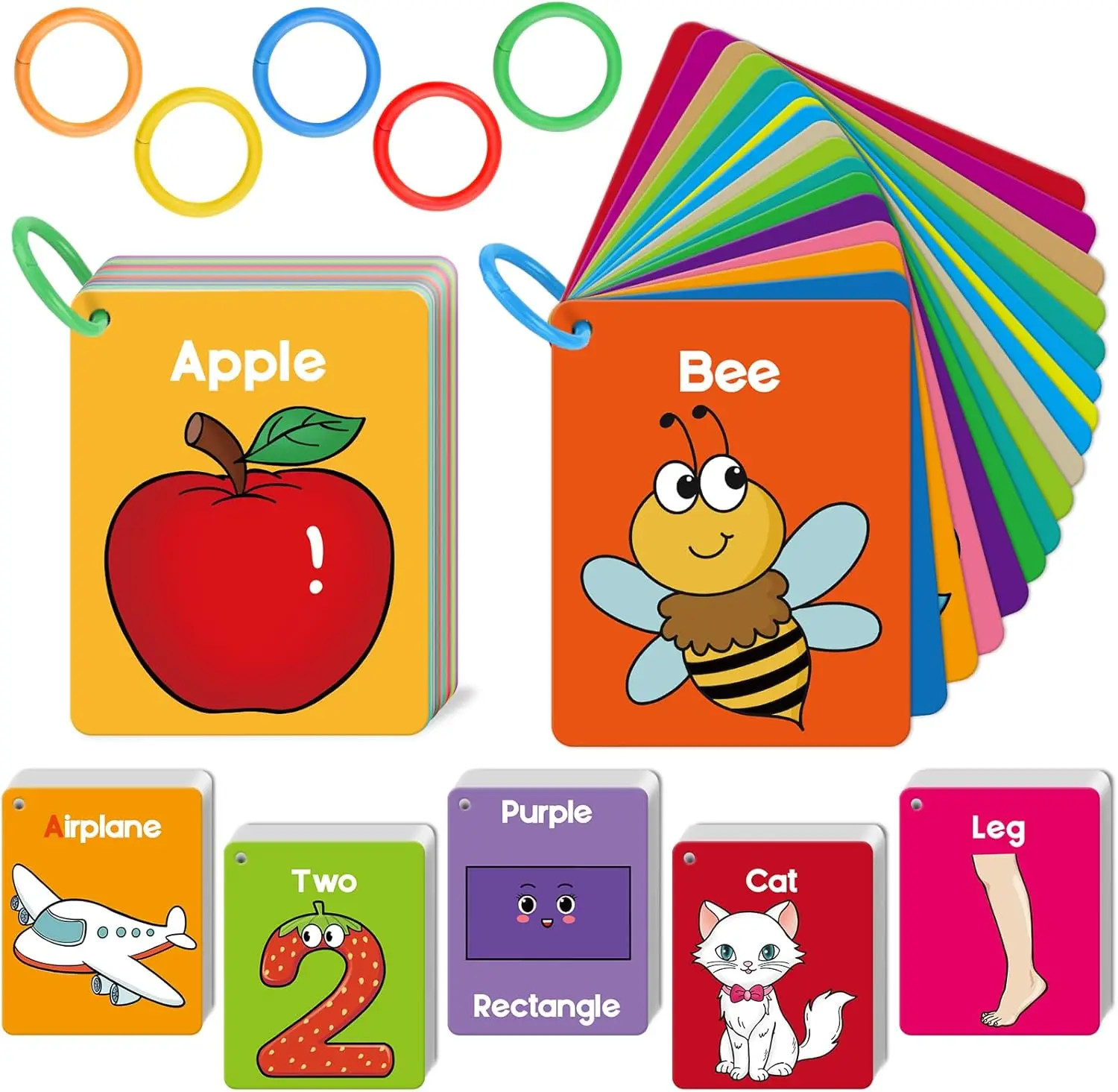 

60 Toddler Flash Cards: Alphabet, Numbers, Shapes, Colors, Animals, First Words, Body Parts, Foods - Preschool Learning Toys