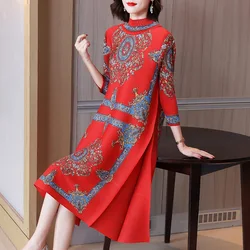 French high-end print Miyake pleated dress spring 2022 new fashion loose plus size age-reducing mother women's dress