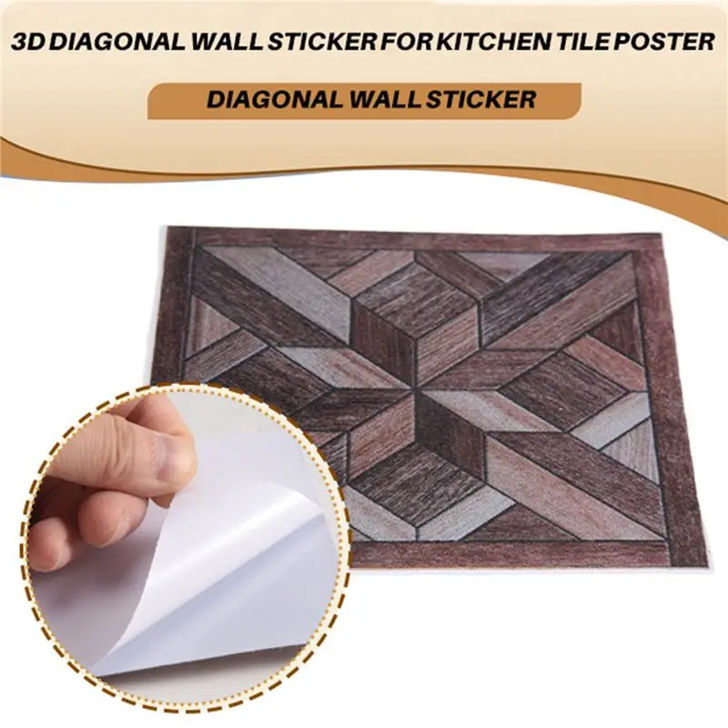 AT02-20Pcs Wood Grain Pattern Tile Sticker Self Adhesive Tiles Art Diagonal 3D Floor Sticker For Bathroom Kitchen Decor