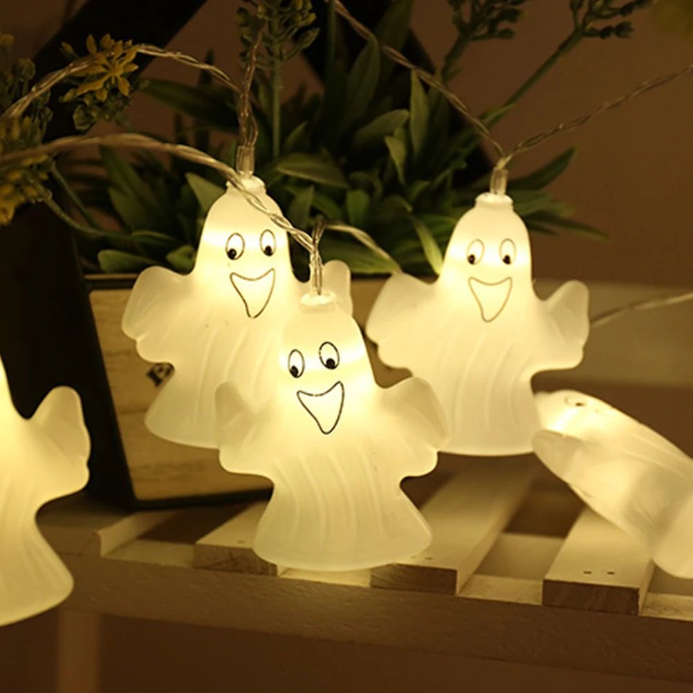 Ghost String Lights LED Halloween Lantern Plastic Warm Light Decorations for Parties Festivals Celebrations Mall Bar Night 3 AA