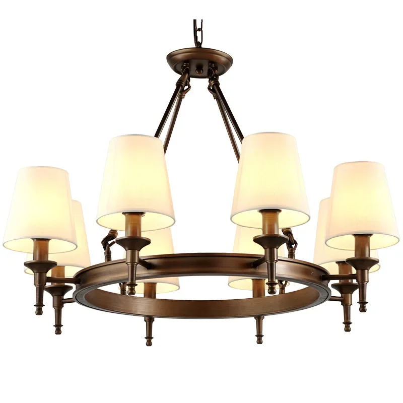 

American Country Retro Chandeliers Home Indoor Living Dining Room Decor Ceiling Pendant Light Fabric Lampshade Lampara techo