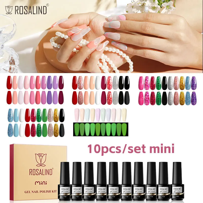 Rosalind 10 قطعة طقم طلاء أظافر جل ملون طبقة سفلية ربط وطبقة علوية الأشعة فوق البنفسجية LED مصباح مسمار الفن #1
