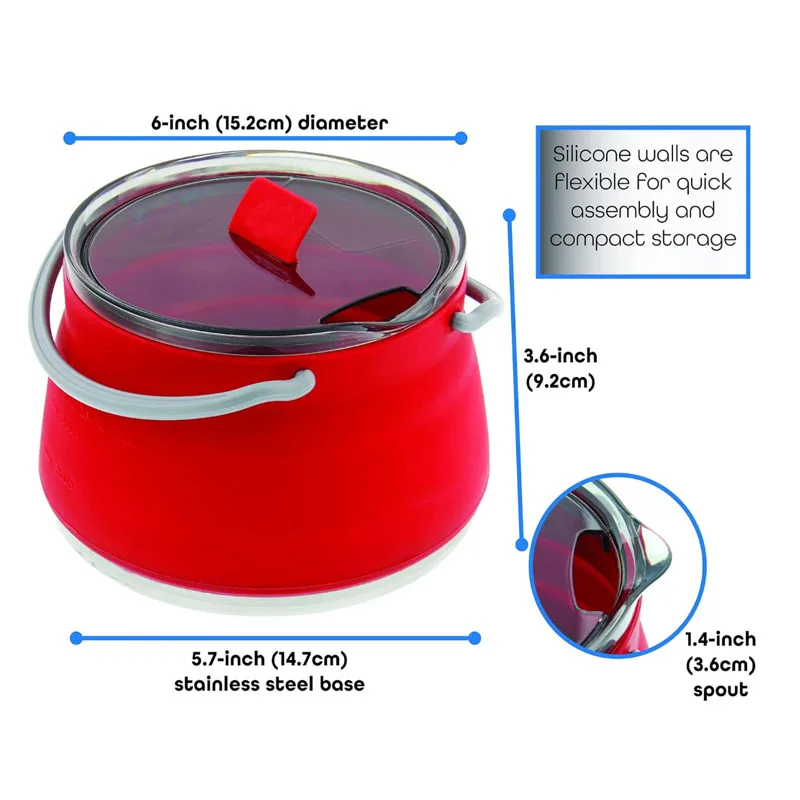 1L  Collapsible Travel Kettle Pot with Lid Portable Water Kettle Silicone Water Boiler Tea Maker for Camping Gas Stove