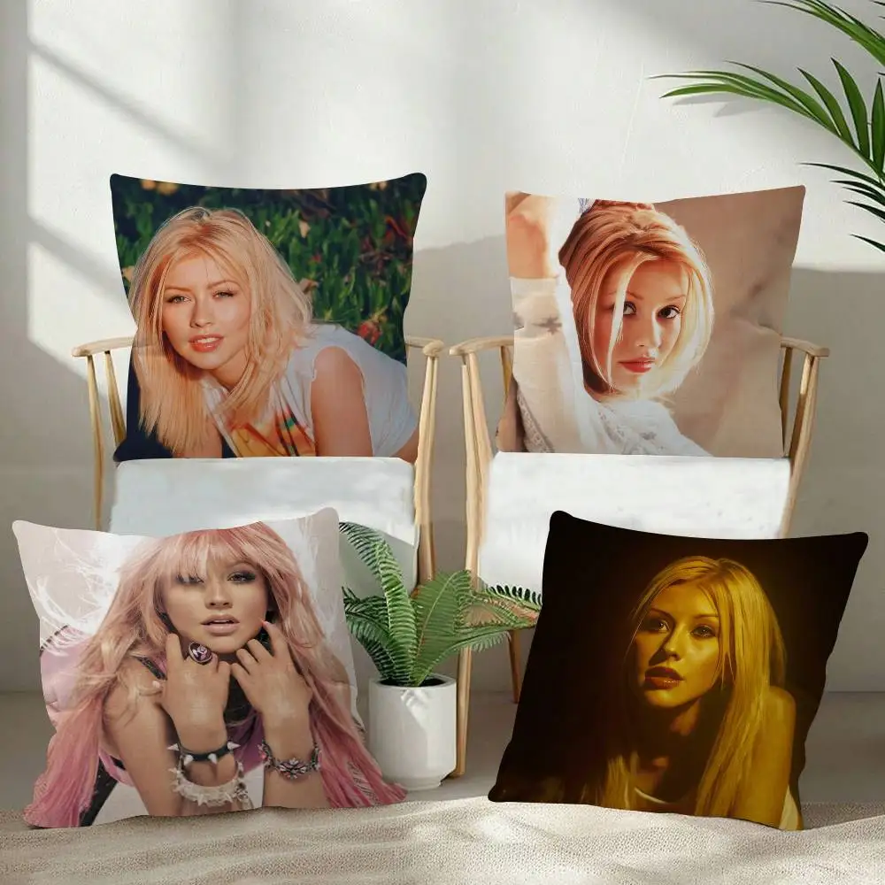 Christina Aguilera Singer Double-sided Printed pillow cover Short plush Suitable living rooms bedrooms sofas throw cushion cover