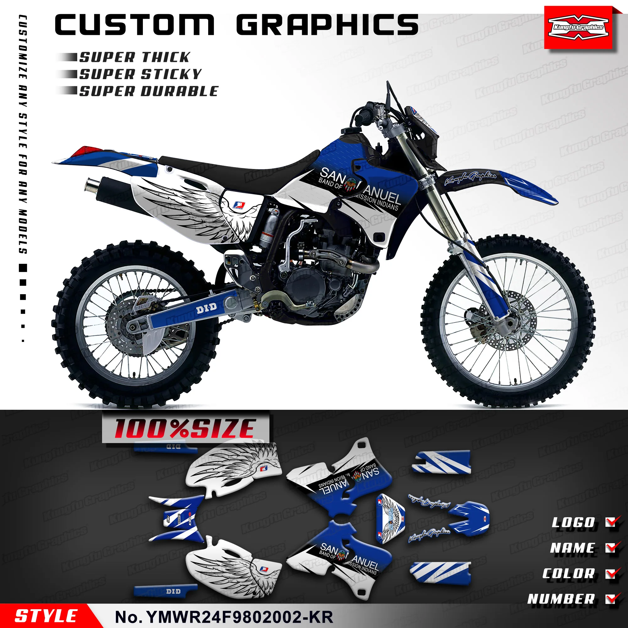 

KUNGFU GRAPHICS Motorcycle Decals Vinyl Wrap for Yamaha WRF 250 400 426 1998 1999 2000 2001 2002, YMWR24F9802002-KR