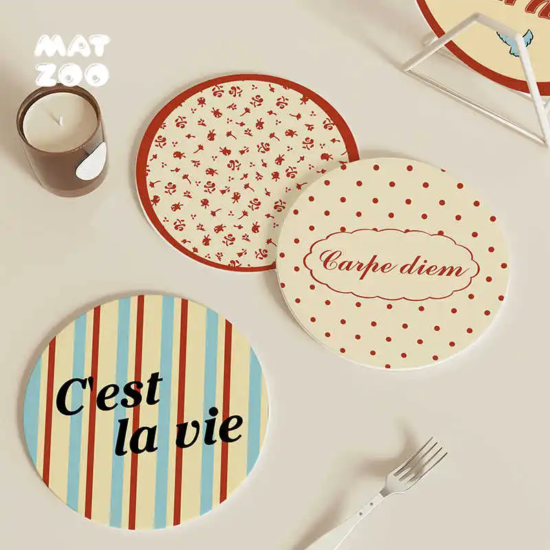 

Round Ceramic Cork Coasters Desktop Water-absorbent Greaseproof Pot Mats Home Dining Table Bar Heat Insulation Anti-scald Mat