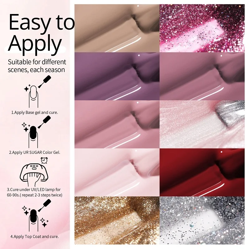 UR SUIKER 10 Stuks Kleurrijke Gel Nagellak Set Glitter Roze Rode Kleur Losweken UV Gel Voor Nail Art manicure Kit Nagelbenodigdheden