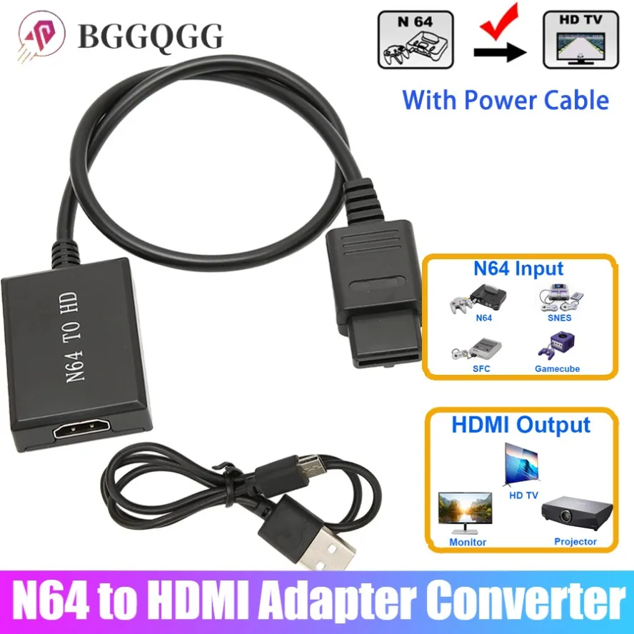 HD N64 To HDMI Converter Adapter Game Adapter 1080P Video Converter for N64 / SNES/SFC/NGC Retro Game Console Plug and Play