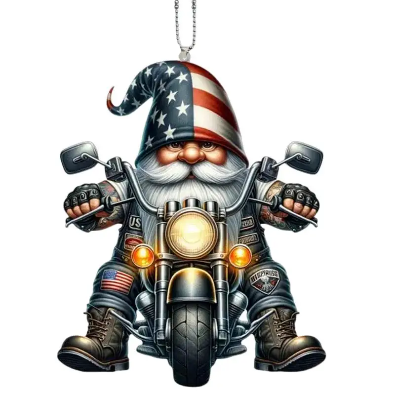 Rear View Mirror Decoration Acrylic Motorcycle Gnome Charm Hanger Rearview Decoration Gnome Riding Motorcycle Figure For SUV RV