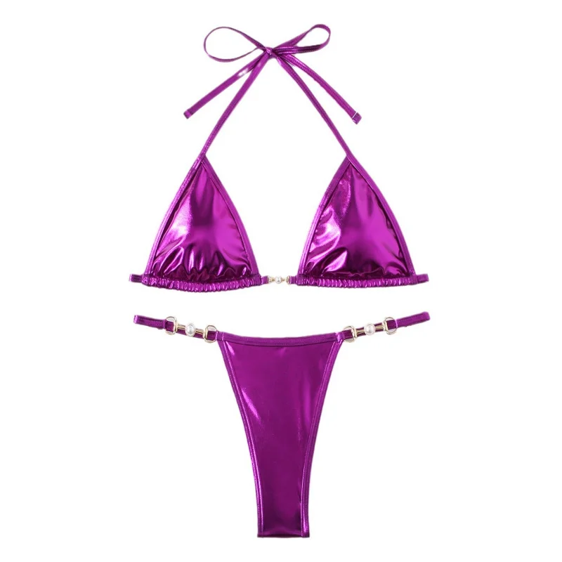 New Solid Color Triangle Sexy Two-Piece Bikini Bright Color Fresh Style Women's Swimsuit