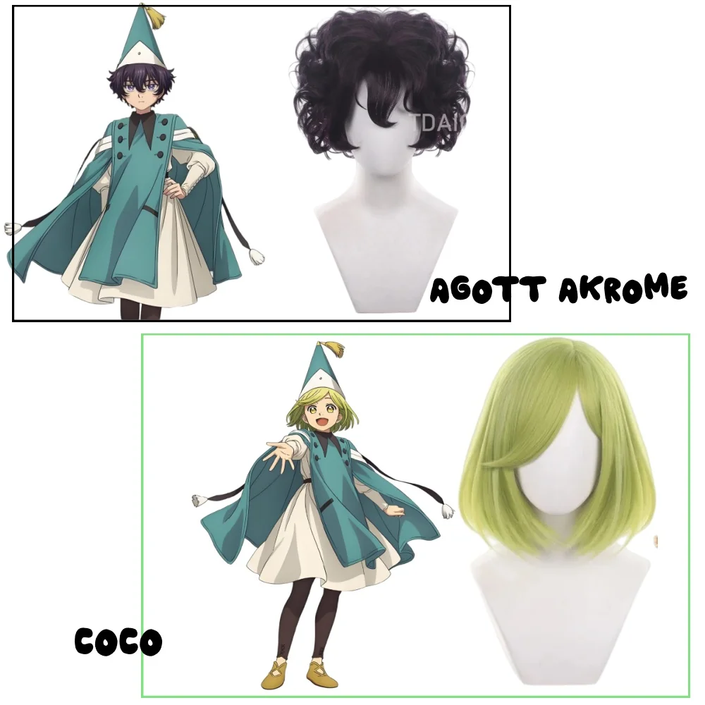 

Witch Hat Atelier Agott Akrome Coco Cosplay Wig Black Purple Curly Short Hair for Halloween Party Anime Costume Free Wigcap