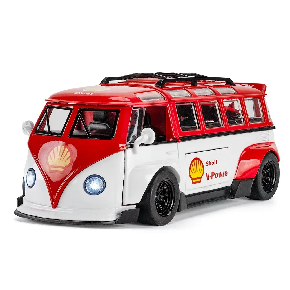 1:32 Volkswagen T1 รถบัสจําลองรุ่นรถเสียงดึงกลับคอลเลกชันของเล่นเด็กสําหรับของขวัญเด็ก