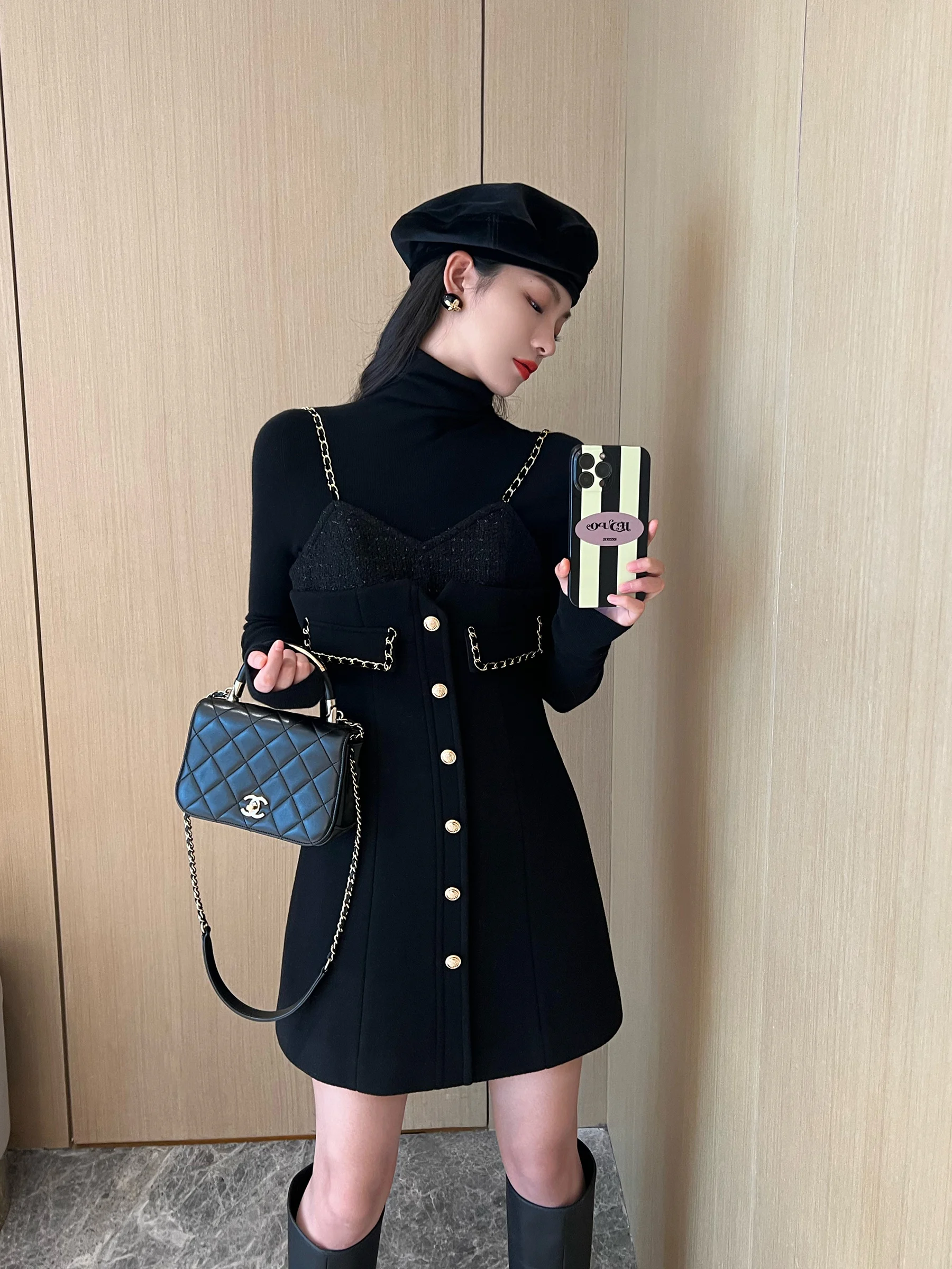 

NancyCavally Luxury Camere Double-Faced Wool Classic Versatile Aosphere Sensation Small Fraance Strap Dr