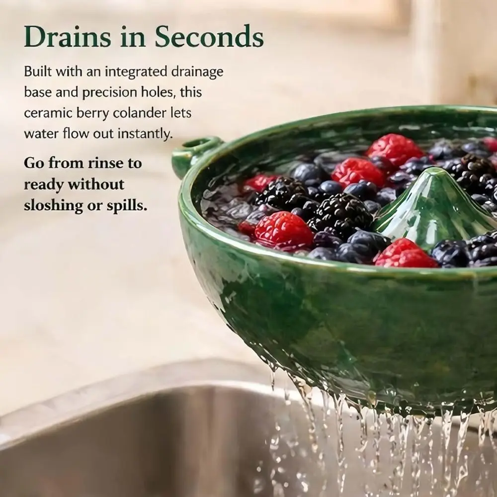 Imitation Ceramic Berry Swirl Bowl Drain Holes Center Cone Design Fruit Swirl Colander 360 Degree Cleaning Quick Drainage