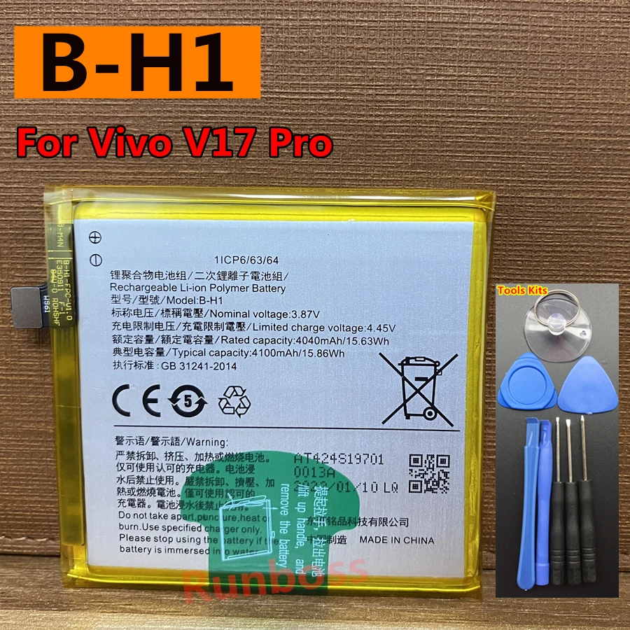 New Original 4100mAh Battery B-H1 for Vivo V17 Pro 1909 1910 Smart Cell Phone