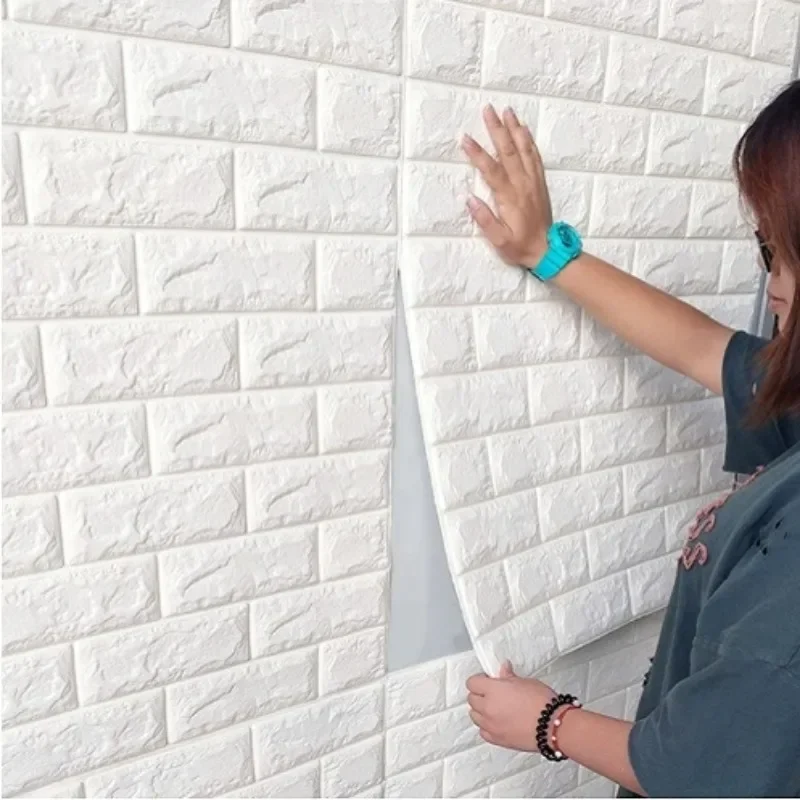 70cm*1/10m Long 3D Brick Wall Stickers DIY Decor Self-Adhesive Waterproof Wallpaper for  Bedroom Kitchen Home Wall Decor