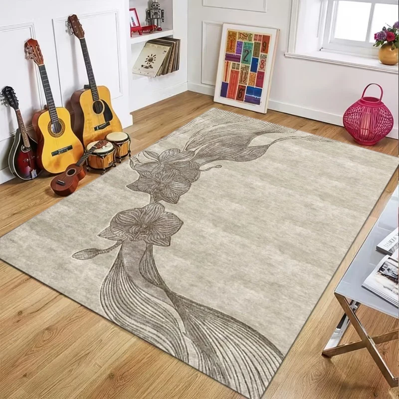 Modern Abstract Floral & Lizard Print Area Rug Non-Slip Washable Soft Neutral Floor Mat for Living Room Bedroom Home Decor