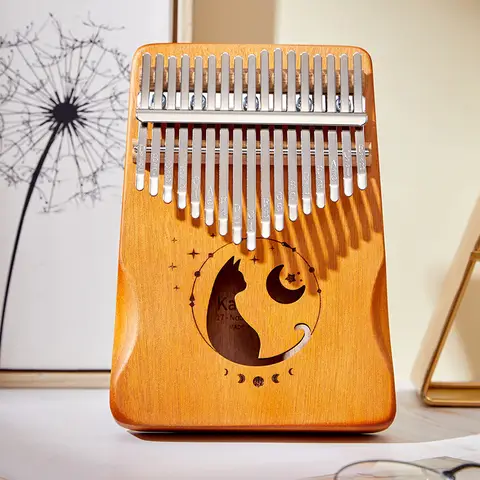 17 Keys Kalimba 그라디언트 색상 디자인 엄지 피아노 마호가니 우드 바디 악기 학습 도서 튜닝 해머