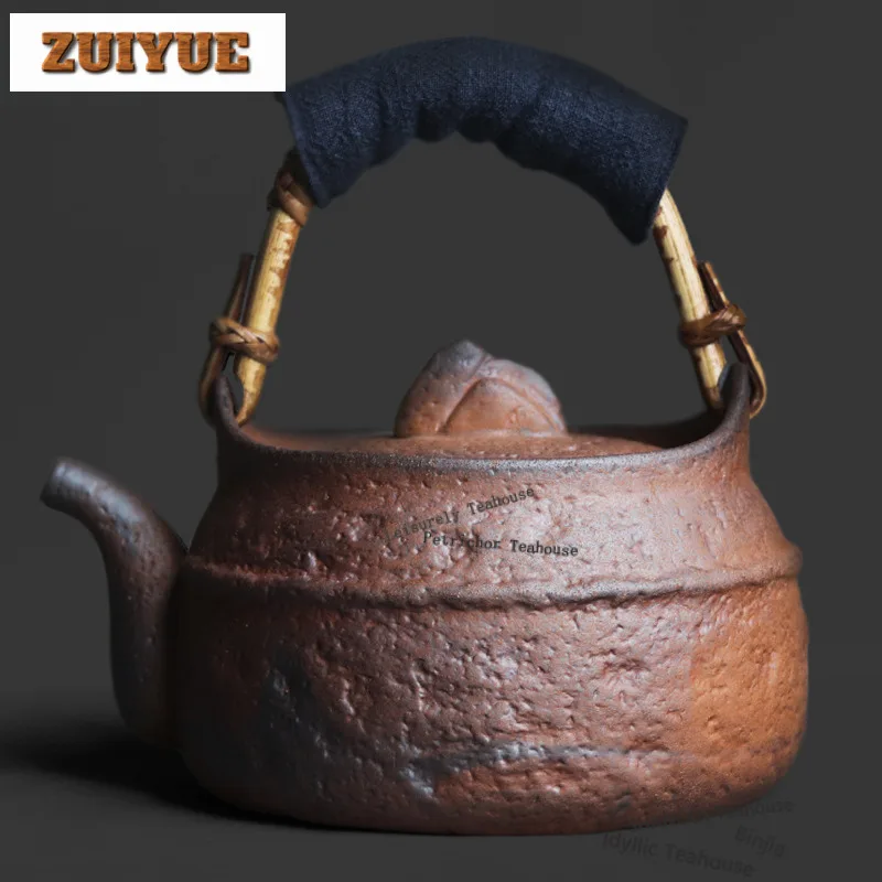 900ml Old Rock Clay Distant Hills Teapot Aesthetic Loop-handled Pot Tea Brewing Kettle With Ball Hole Puer Cha Accessories Gift