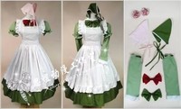 Anime APH Axis Powers Hetalia Hungary Maid Apron Cosplay Costume (one green Dress two kerchief,two bows,two sleeves,two flowers)