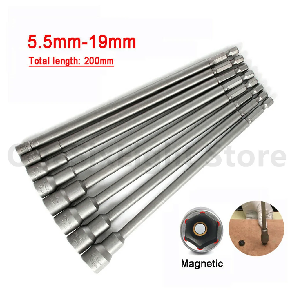 Motorista de Porca Magnética Impacto Hex Soquete Shank 200 mm Comprimento 5.5 mm 19 mm