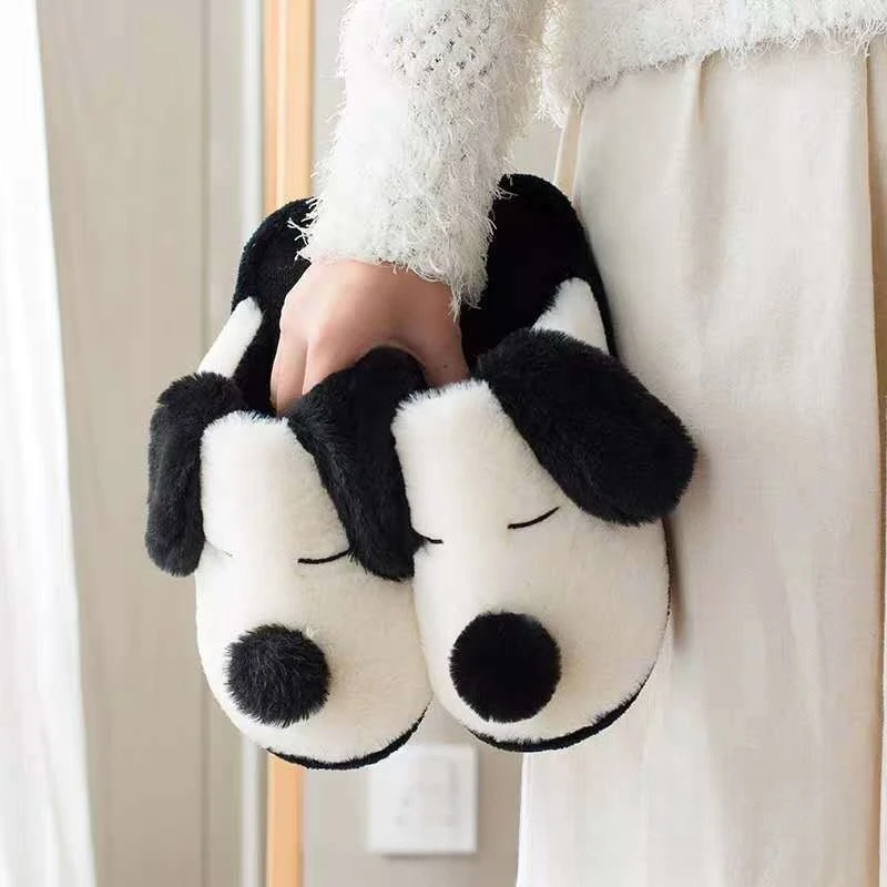 

New winter cartoon puppy warm plush slippers indoor non-slip men's and women's household thick-soled plush cotton shoes