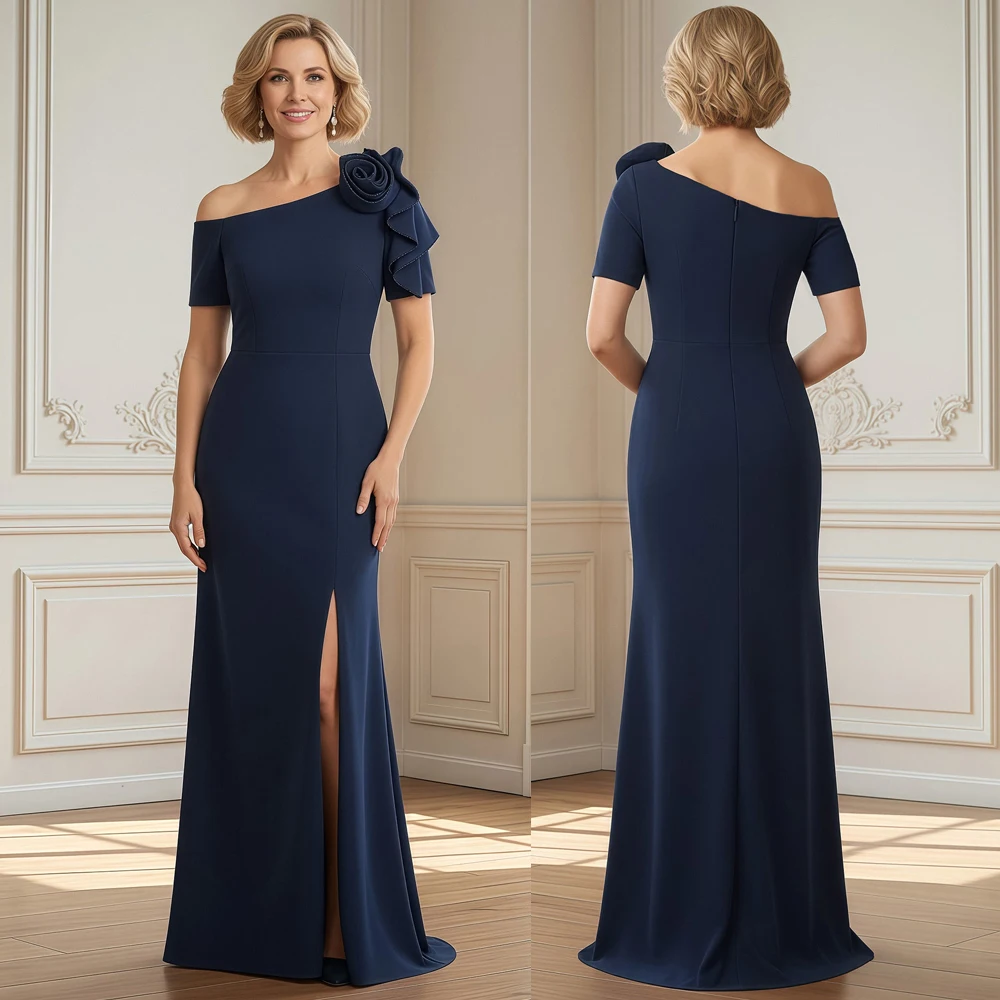 Customized Mother of The Bride Dress One Shoulder Embossed Short Sleeve Split Floor Length for Wedding Guest Gowns Party Dresses