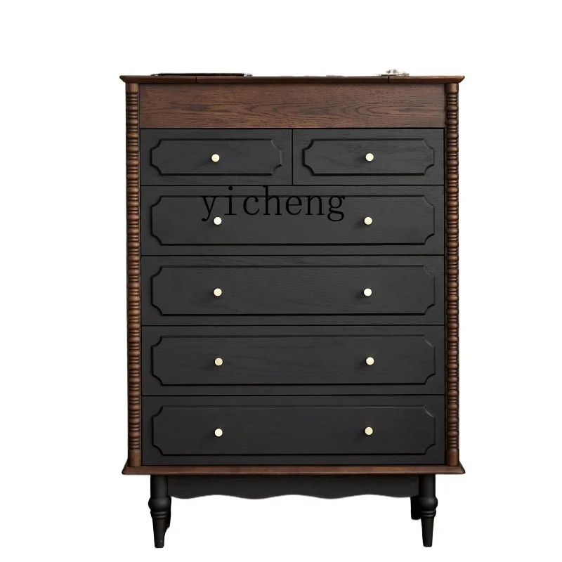 

ZK Solid Wood Chest of Drawers Bedroom Locker Simple Modern Six Buckets Tailstock Storage Cabinet with Hidden Makeup Mirror