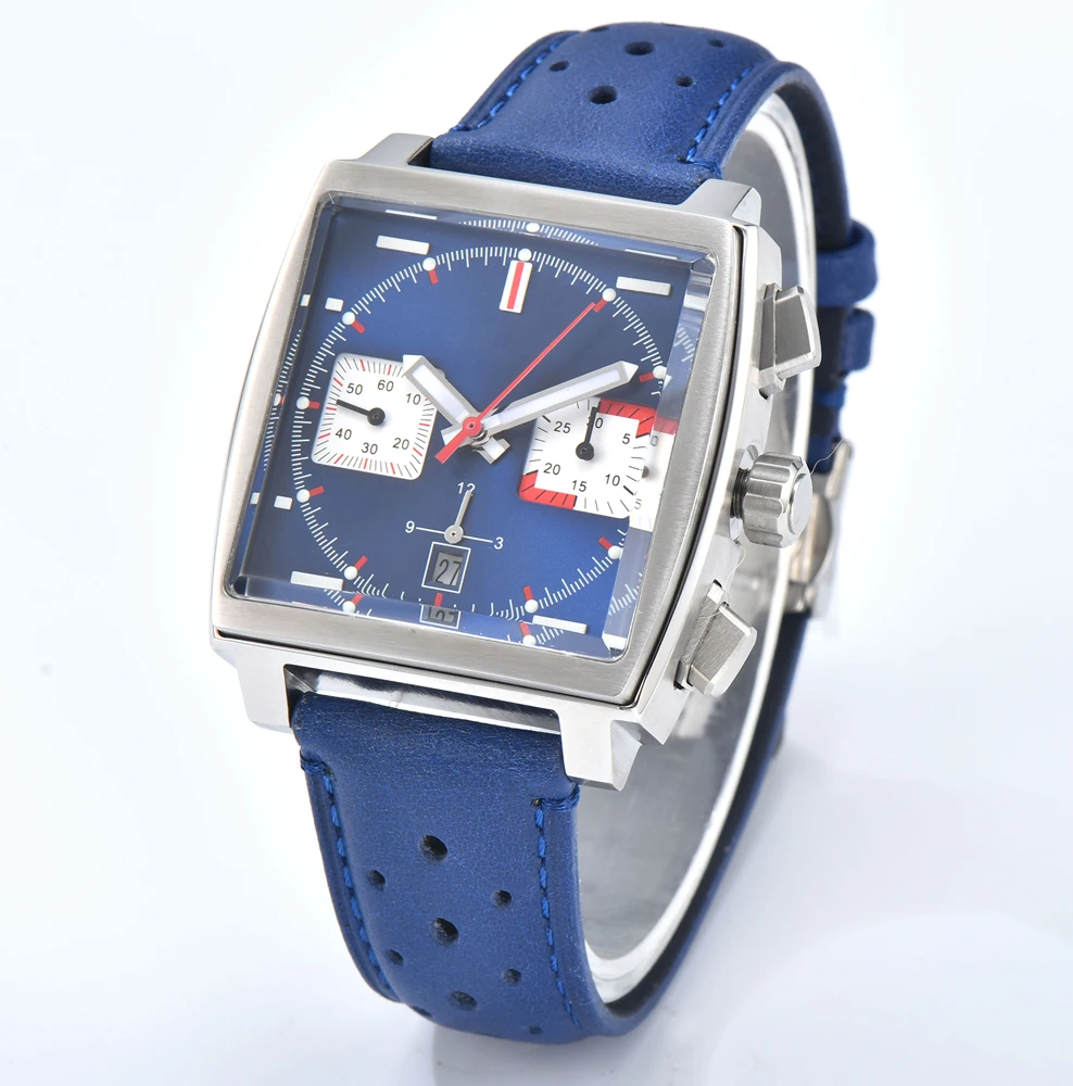 Customed Logo 40mm Square Watch ETA 7750 Watches Multifunction Chronograph Stainless Steel Sapphire Glass Waterproof Men's Watch