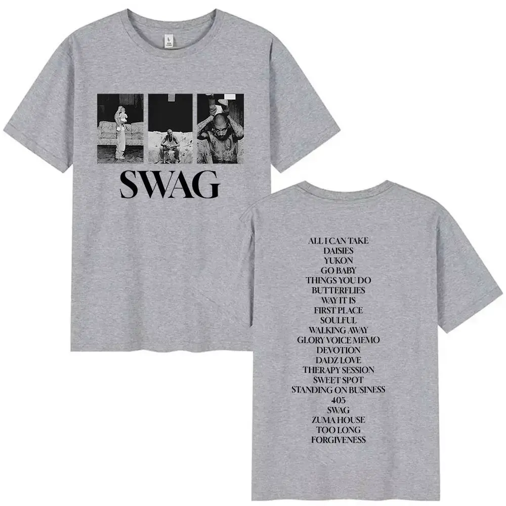الهيب هوب موضة القطن قصير الأكمام جاستن بيبر SWAG ألبوم إطلاق الحصري 2025 الجرافيك تي شيرت الرجال النساء تي شيرت