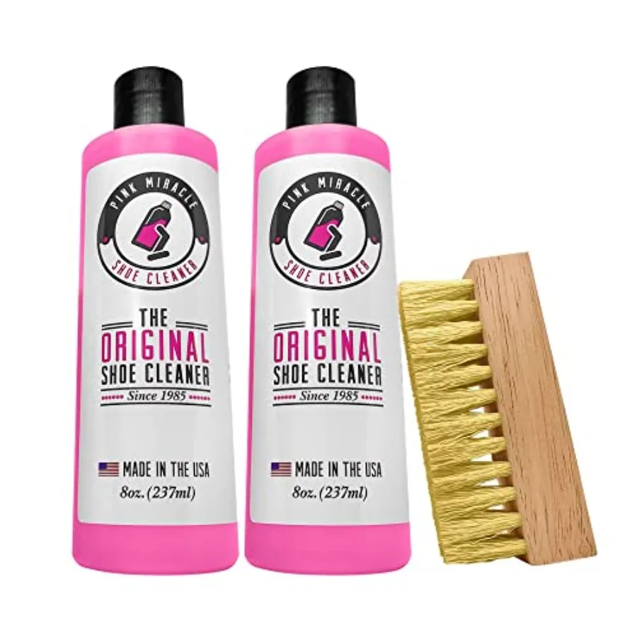 

Pink Miracle Shoe Cleaner Kit Fabric Cleaner for Leather Whites and Nubuck Sneakers Two Pack Two Bottles/One Brush