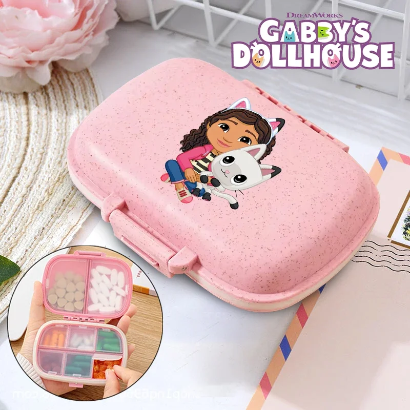 

Кукольный домик Габби, портативная маленькая аптечка, портативная аптечка с 8 отделениями, пыленепроницаемая аптечка с милым мультяшным принтом для хранения таблеток