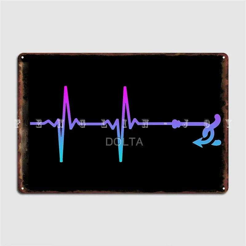 Fishing Hook Heartbeat Metal Sign Cinema Kitchen Cinema Funny Plaques Tin Sign Posters