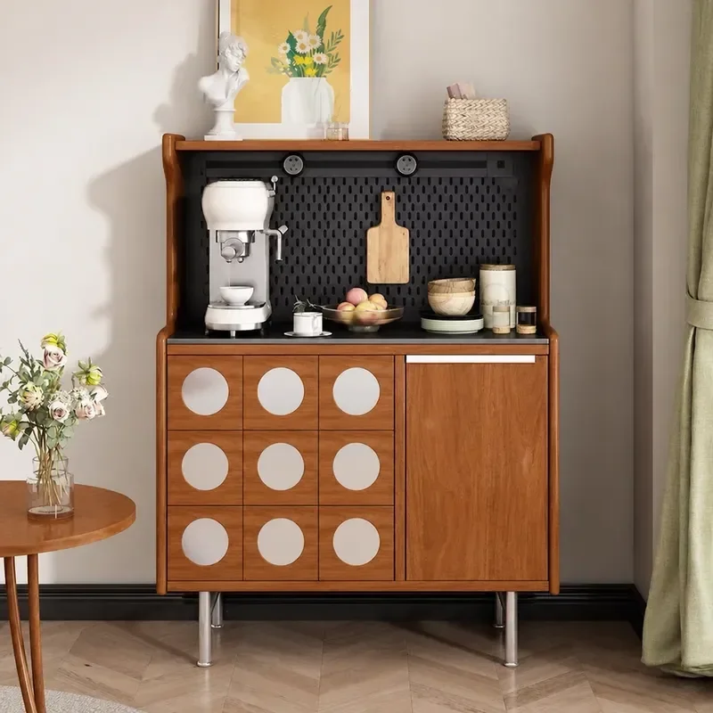 Solid Wood Medieval Dining Side Cabinet Retro Tea Storage Locker Coffee Bar Cabinet Living Room Nordic Style Chest