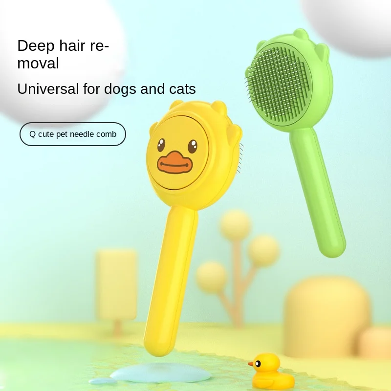 การ์ตูนแมวสัตว์ผมแปรงทำความสะอาดด้วยตนเองสแตนเลสสตีลสัตว์เลี้ยง Sisir Bulu Anjing ลบ Tangles หลวม Undercoat Grooming แมว