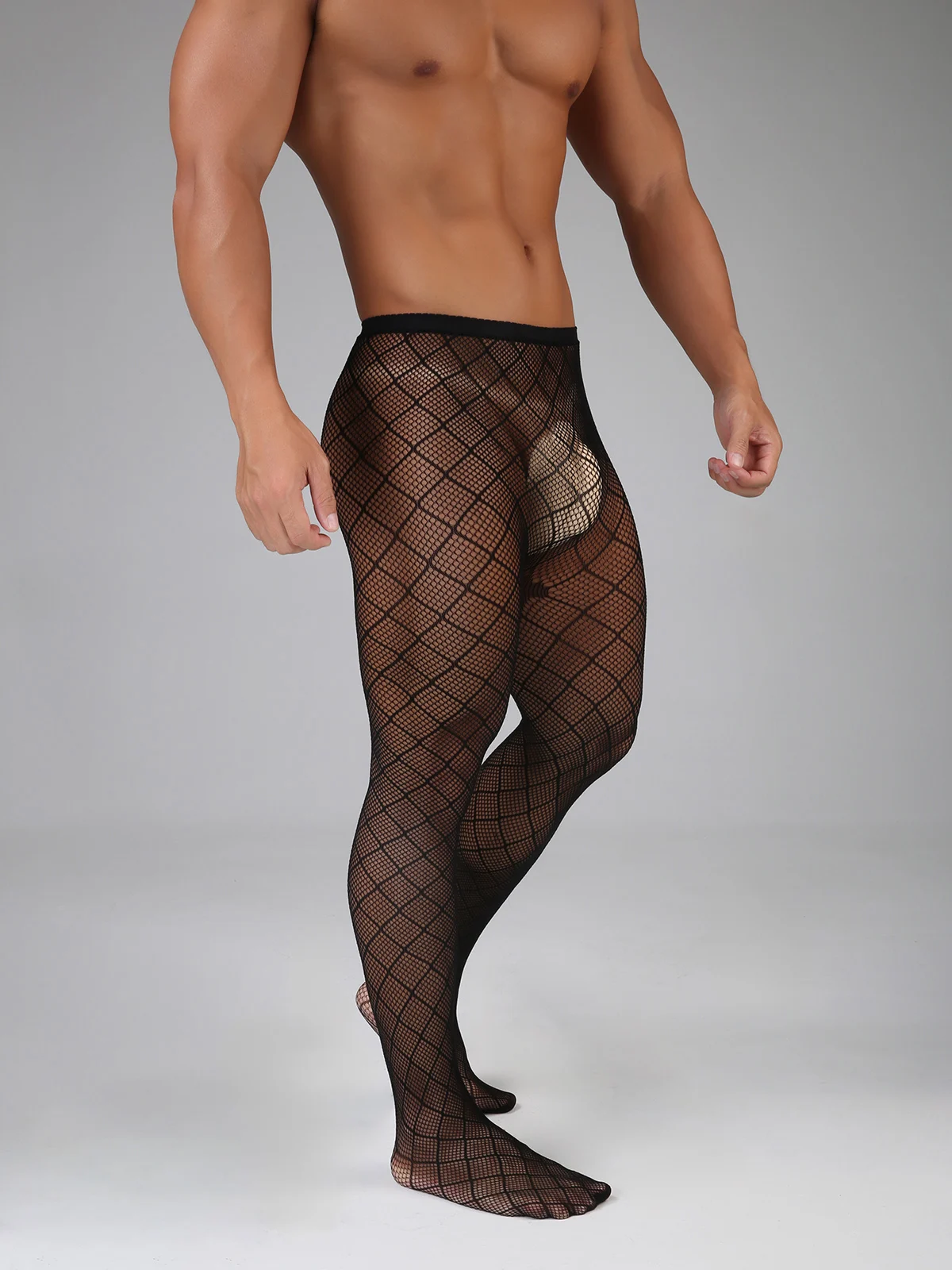 

Men Sexy Fishnet Tights Lace Pantyhose Mesh Stockings Fish Net Black Gothic See-through Erotic Clubwear Long Socks