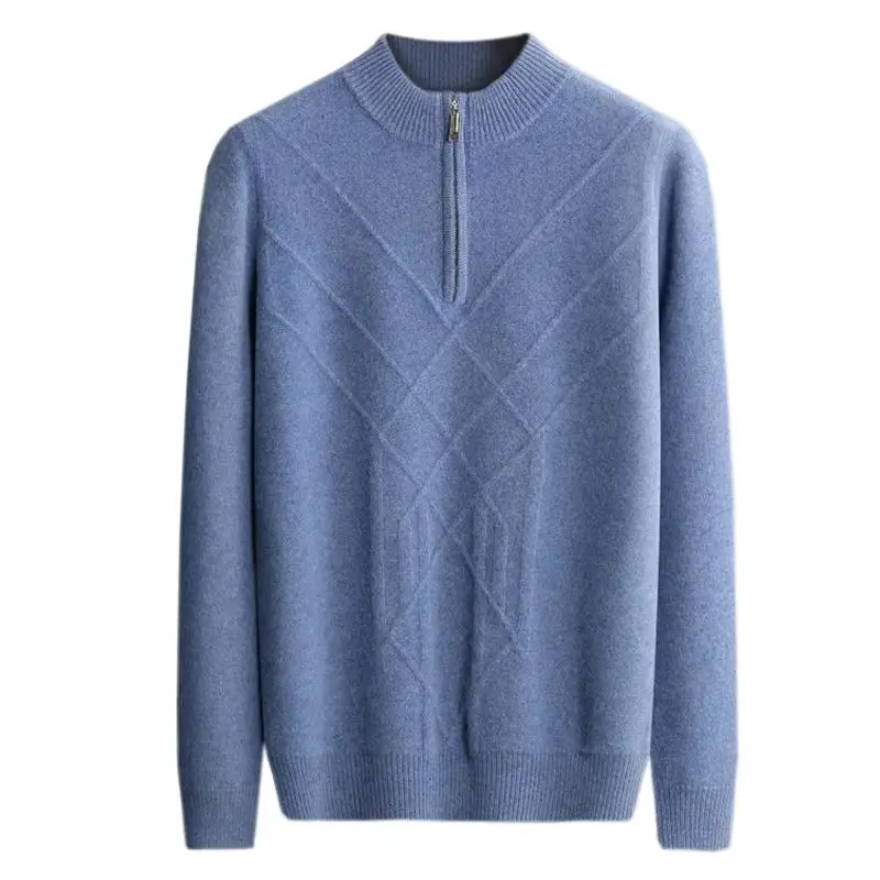 

Мужской осенне-зимний толстый вязаный кашемировый свитер с полувысоким воротником и молнией, повседневная свободная базовая кофта для молодежи