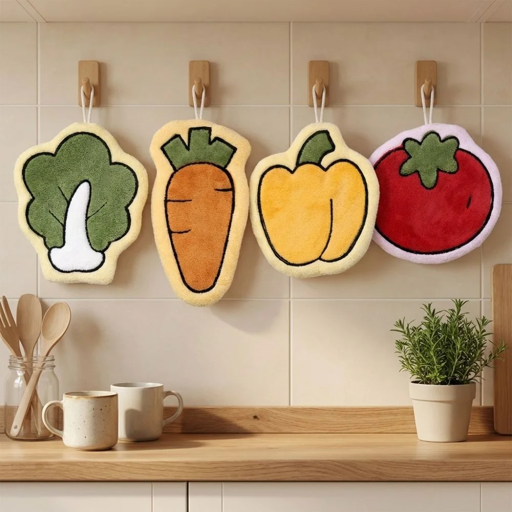 Creativity Vegetables Hand Towels Coral Fleece Carrot Handkerchief Quick-Dry Absorbent Wall Hanging Rag Kitchen Bathroom