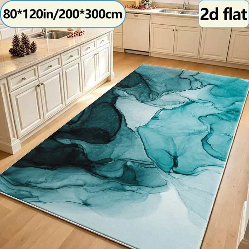 Teal Green Alcohol Ink Marble Carpet, Modern Abstract Art Carpet, Suitable for Living Room, Bedroom, and Home Floor Decoration